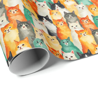Collage van Waterverf Cats Pattern Cadeaupapier