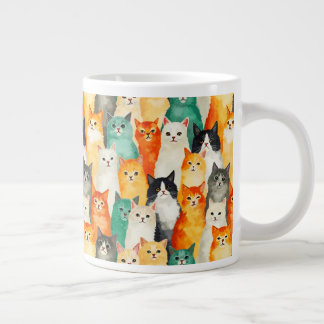 Collage van Waterverf Cats Pattern Extra Grote Beker