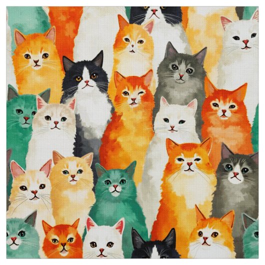 Collage van Waterverf Cats Pattern Stof (Swatch)