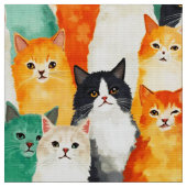 Collage van Waterverf Cats Pattern Stof (Close Up)
