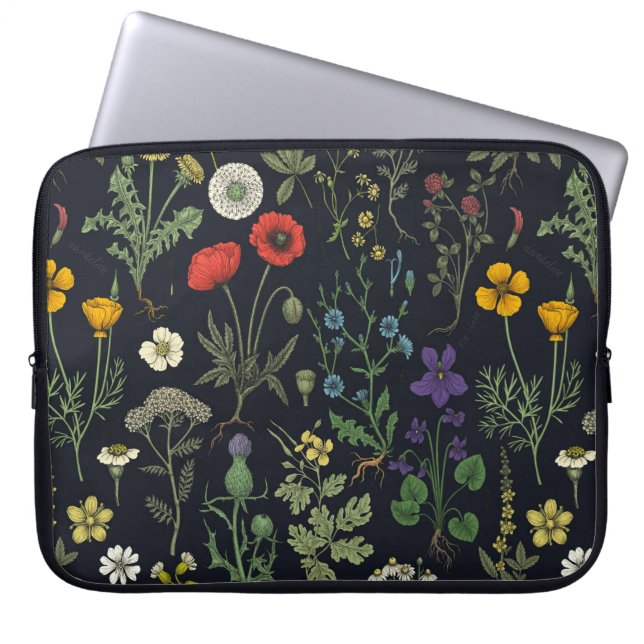 Collage van wilde bloemen laptop sleeve (Voorkant)