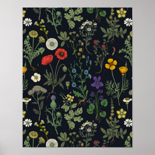 Collage van wilde bloemen poster