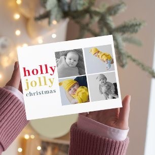 Collage Vier Foto's Colorful Holly Jolly Briefkaart