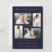 Collage Wedding 4 photos Navy Blue Trendy Kaart (Voorkant)