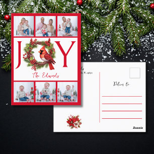 Collage zes foto's   Joy Red Christmas Briefkaart