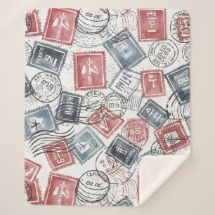 Collagepatroon met vintage-postzegels (1) sherpa deken
