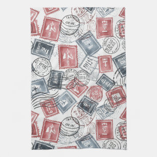 Collagepatroon met vintage-postzegels (1) theedoek