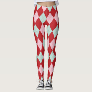 Collants à carreaux de Noël rouge rose et menthe