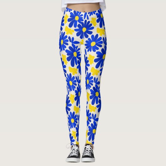 Collants à motif de marguerite rétro bleu et jaune (Devant)
