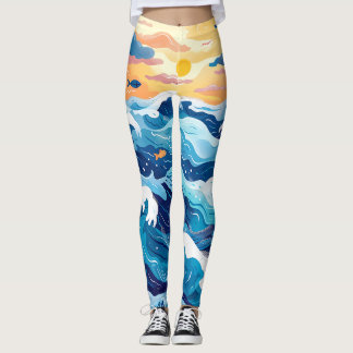 Collants à motif de vague de coucher de soleil océ