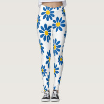 Collants à motif floral de marguerite bleue gras