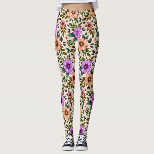Collants à motif floral vibrant violet (Devant)