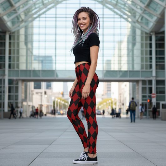 Collants à motif Harlequin noir et rouge