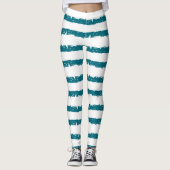 Collants abstraits rayés grunge sarcelle et blanc (Devant)