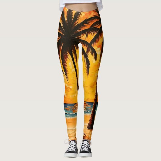 Collants Activewear Jaune Marron Paradis Tropical (Devant)