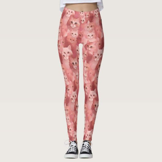 Collants Adorables Rose Pâle au Motif de Chat (Devant)