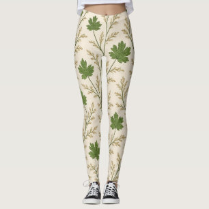 Collants aux feuilles crème et vert foncé