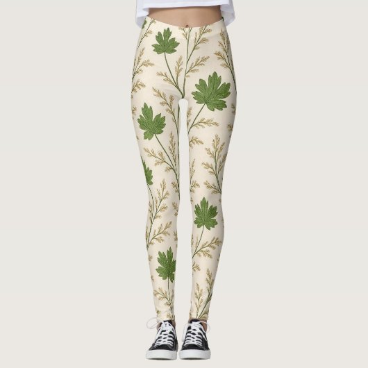 Collants aux feuilles vert foncé et crème (Devant)