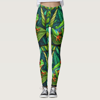 Collants avec des feuilles vertes vibrantes et col