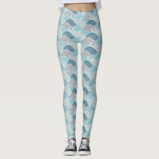 Collants bleu gris vague océanique (Devant)