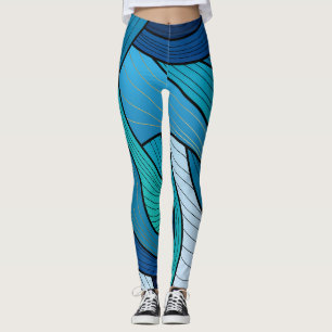 Collants bleu turquoise à vague abstraite