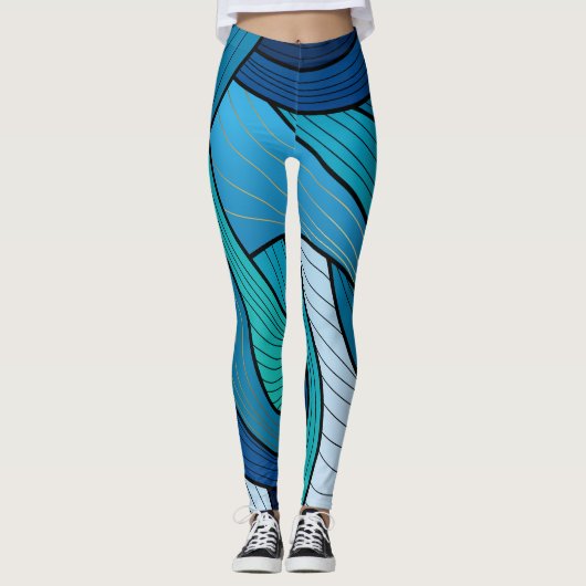 Collants bleu turquoise à vague abstraite (Devant)