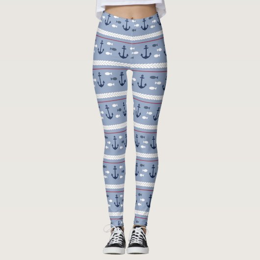 Collants Bleus et Blancs à Ancres Maritimes (Devant)