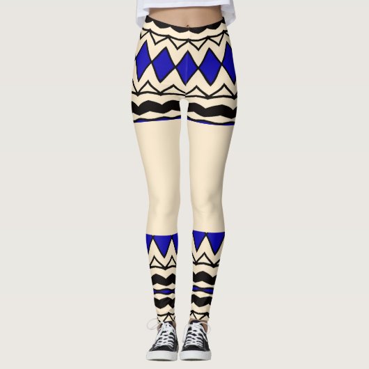 Collants bleus et crème inspirés des tribus (Devant)