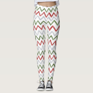 Collants de Noël à zigzag rouge et vert pour femme