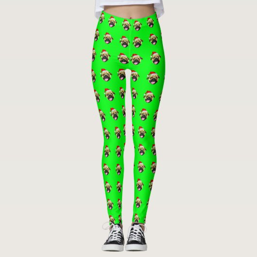 Collants de Noël Pug Vert (Devant)