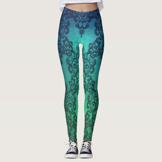 Collants de style boho damassé Aquamarine Dreams (Devant)