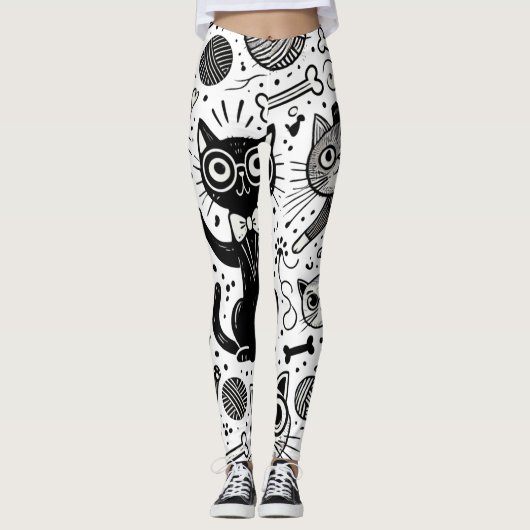 Collants drôles à motif de chat noir et blanc (Devant)