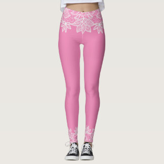 Collants en Spandex Rose avec Motif de Dentelle Bl