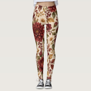 Collants floraux élégants bordeaux automne