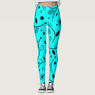 Collants floraux rétro turquoise et noir à motifs