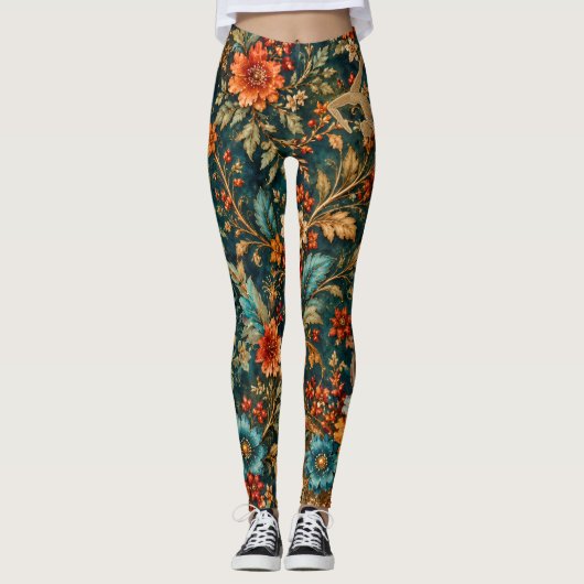 Collants Floraux Sarcelle Élégants (Devant)