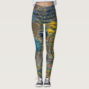 Collants floraux texturés bleu et or bohèmes
