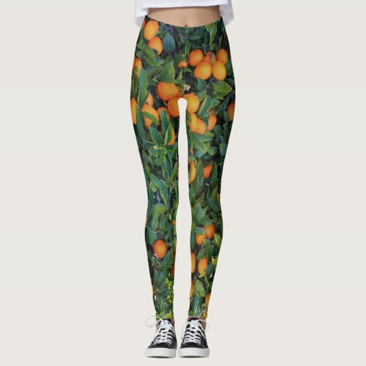 Collants funky arbre orange avec oranges et feuill (Devant)