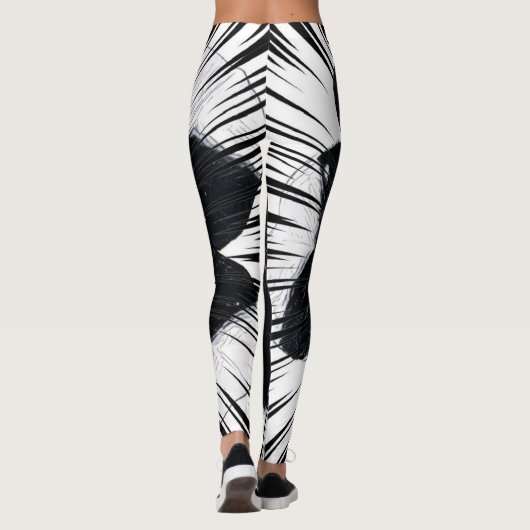 Collants Imprimés de Feuille de Palmier Noir et Bl (Dos)