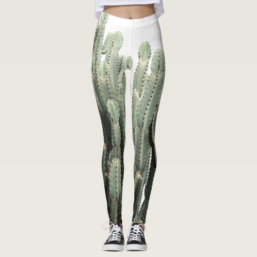 Collants imprimés de plante succulente verte funky (Devant)