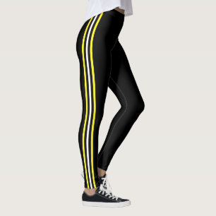 Collants noirs à rayure latérale blanche et jaune