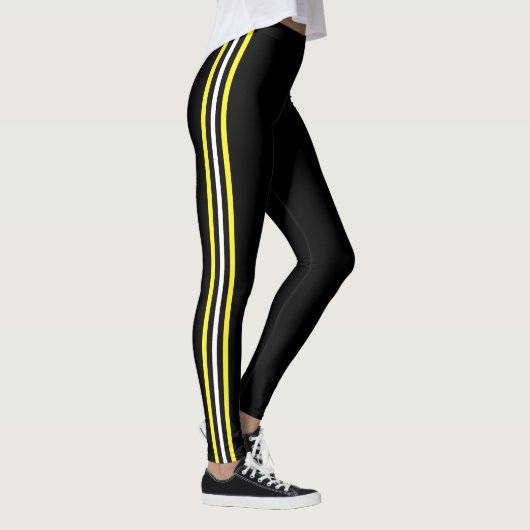 Collants noirs à rayure latérale blanche et jaune  (Droite)