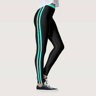 Collants noirs à rayure latérale bleu sarcelle Cho