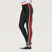 Collants noirs à rayure latérale rouge et blanc Ch (Gauche)