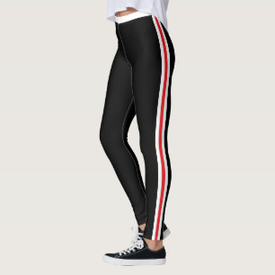 Collants noirs à rayure latérale rouge et blanche 