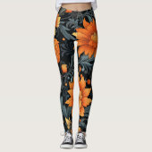 Collants noirs avec des fleurs orange vibrantes  (Devant)