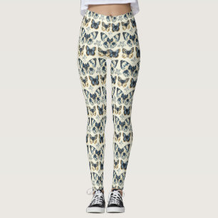 Collants Papillon avec Motif Botanique Antique