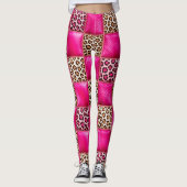 Collants patchwork imprimé léopard rose vif (Devant)