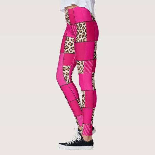 Collants patchwork imprimé léopard rose vif (Gauche)