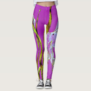 Collants rose vif aquarelle à motif de poisson tro